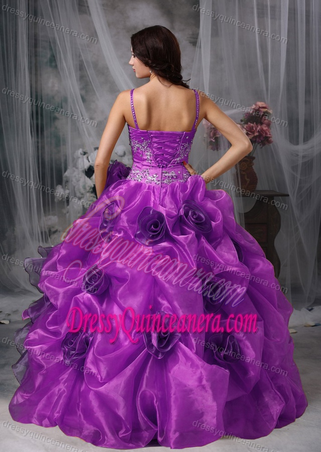 Purple Spaghetti Straps Organza Quinceanera Dresses with Ruffled Layers